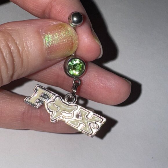 White and Green Fox Dangle Belly Ring - Picture 7 of 10